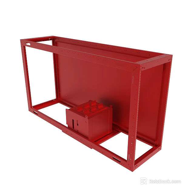 Red Metal Frame Structure With Small Red Compartment And Sturdy Design 3d model