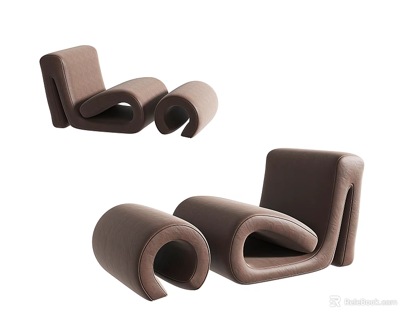 Modern Brown Leather Lounge Chair With Unique Curved Design And Stylish Structure 3d model 