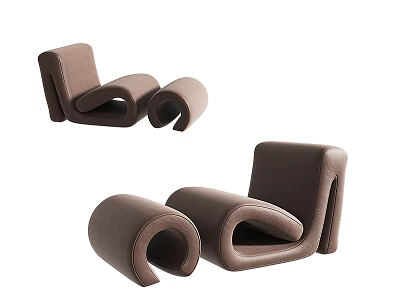 Modern Brown Leather Lounge Chair With Unique Curved Design And Stylish Structure 3d model