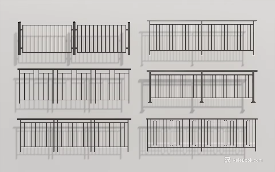 Various Metal Fence Designs With Decorative Bars For Outdoor Safety Use 3d model 