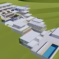 Modern Bed and Breakfast Building with Multi Story Design Large Windows and Lush Greenery Terrace