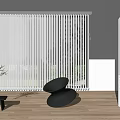 Venetian Blinds In Modern Living Room With Large Window Wooden Floor And Plant Decor