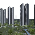 Modern High Rise Residential Buildings With Landscaped Gardens And Glass Curtain Walls