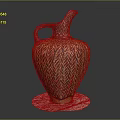 Ancient Terracotta Pitcher Featuring Herringbone Pattern Curved Spout and Handle 3d model