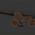 Detailed 3D Model of Vintage Cannon with Wooden Carriage Metal Barrel and Cannonballs