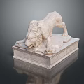 Detailed Marble Lion Sculpture In Reclining Pose With Open Mouth On Square Pedestal