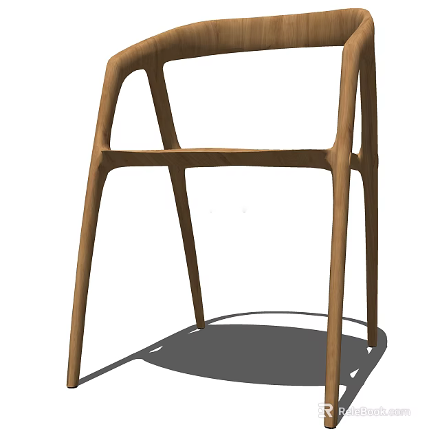 Modern Wooden Armchair Design With Curved Frame And Simple Structure 3d model 