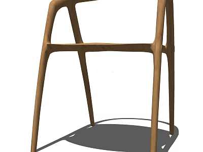 Modern Wooden Armchair Design With Curved Frame And Simple Structure 3d model