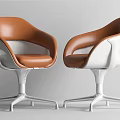 Modern Office Chairs with Yellow and Brown Leather Seats and Metal Bases