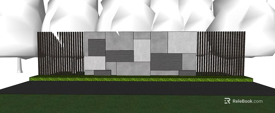 Contemporary Garden Landscape Featuring Geometric Wall Design Lush Green Turf And Wooden Fencing 3d model 
