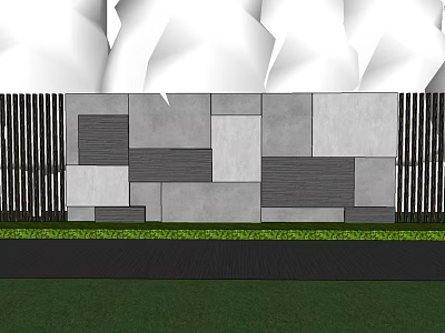 Contemporary Garden Landscape Featuring Geometric Wall Design Lush Green Turf And Wooden Fencing 3d model