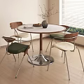Round Table and Chairs with White Tabletop Metal Base Wooden Back Green Beige Seats