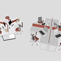 Contemporary Office Workstations With Red Chairs Computers Dividers And White Desks