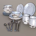 Modern Dinnerware Set With Marble Pattern Plates Bowls Mugs And Spoons 3d model