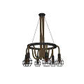 Chandelier With Rope Suspension Circular Frame Multiple Bulbs And Metal Cage Shades