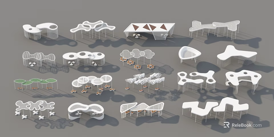 Creative Modern Pergola Designs With Geometric Shapes And White Frame Structures 3d model 