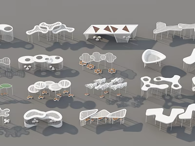 Creative Modern Pergola Designs With Geometric Shapes And White Frame Structures 3d model