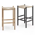 Light Wooden And Black Metal Frame Bar Stools Featuring Woven Seats