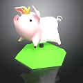 Cute 3D Pig Model With Golden Crown On Green Polygonal Base