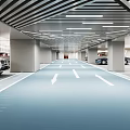Modern Indoor Parking Garage Design Featuring White SUV Floor Arrows And Ceiling Lighting