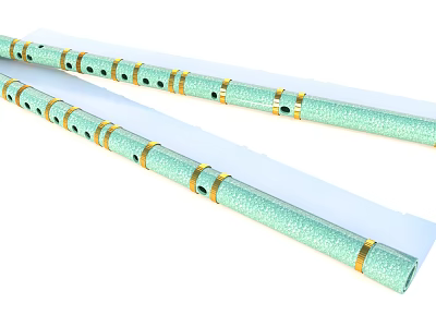 Green Flutes with Golden Decorative Rings Handcrafted Musical Instruments for Musicians 3d model
