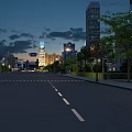 Road Infrastructure in Urban Night View With Street Lights Road Markings and Tall Buildings