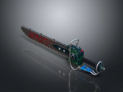 Professional Chainsaw Equipment With Sharp Metal Chain Green Black Design And Grip Handle 3d model