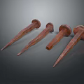 Four Rusty Metal Nails As Essential Hardware Tools For Projects 3d model