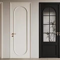 Interior Hinged Doors In Beige White Black With Arched Top Glass Panes And Golden Handles