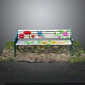 Colorful Butterfly Sitting On Garden Bench Adorned With Bright Flower Patterns