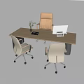 Wooden Office Desk With Computer Monitor Office Chairs And Potted Plant