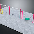 Playground Equipment Featuring Red Frames Yellow Green Swing Seats On Gray Playground Surface 3d model