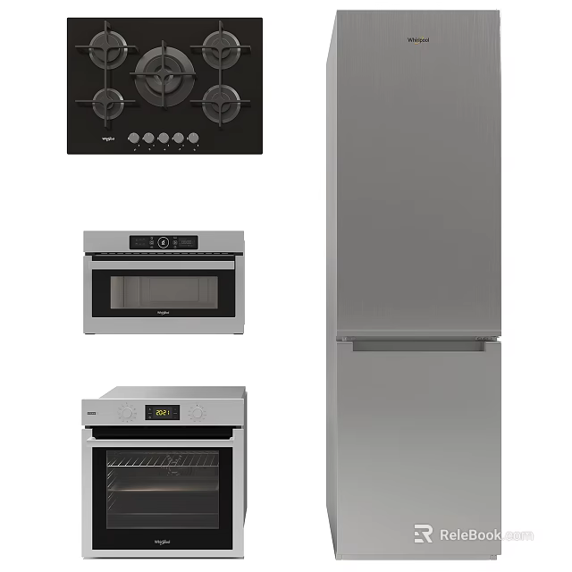 Modern Kitchen Appliances Collection Including Gas Stove Microwave Oven Electric Oven And Refrigerator 3d model 