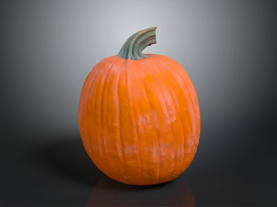Orange Pumpkin With Green Stem And Textured Surface On Black Background 3d model