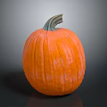 Orange Pumpkin With Green Stem And Textured Surface On Black Background
