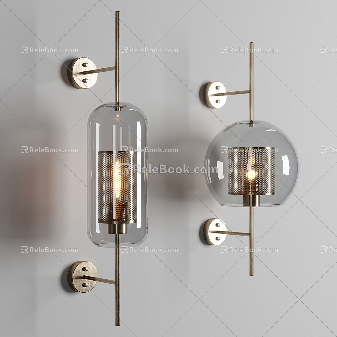 Metal glass wall lamp model