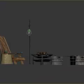 Outdoor Wooden Furniture Set With Fire Pit Chair Lantern And Planter Boxes
