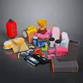 Collection of Various Everyday Objects Including Colored Containers Electronics Accessories and Stationery 3d model