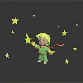 Blonde Child In Green Outfit Interacting With Floating Yellow Stars