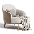 Modern Two Tone Fabric Leisure Chair With Wooden Legs Decorative Pillow And Striped Throw Blanket