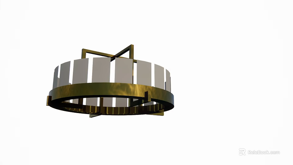 Modern Circular Ceiling Light With Golden Metal Frame And White Panels 3d model 