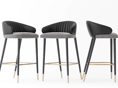 Modern Upholstered Bar Stools With Curved Armrests Black Metal Legs And Gold Accent Feet 3d model