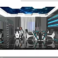 Futuristic Gaming Room Interior Featuring Starry Sky Ceiling Blue Lighting And Gaming Chairs