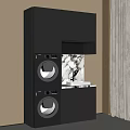 Modern Laundry Room Design With Stacked Washer Dryer Gray Cabinets And Marble Countertop
