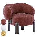 Crimson Fabric Single Sofa With Curved Arms And Dark Wooden Legs Design