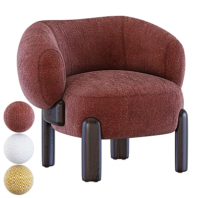 Crimson Fabric Single Sofa With Curved Arms And Dark Wooden Legs Design 3d model