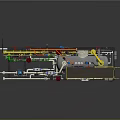 Industrial Machinery System With Piping Valves Gauges Yellow Safety Railing And Control Panel