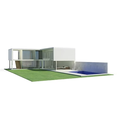 Modern Villa Balcony Design With Open Layout Green Lawn And Swimming Pool 3d model