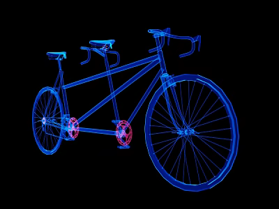 Blue Line Designed Tandem Bicycle With Red Components On Black Background 3d model
