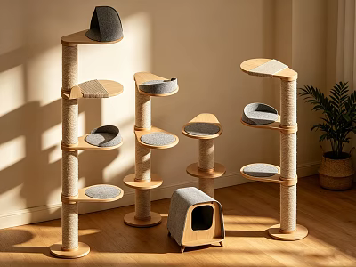 Sturdy Multilevel Cat Trees With Platforms Scratching Posts And Cat Cave For Indoor Cats 3d model
